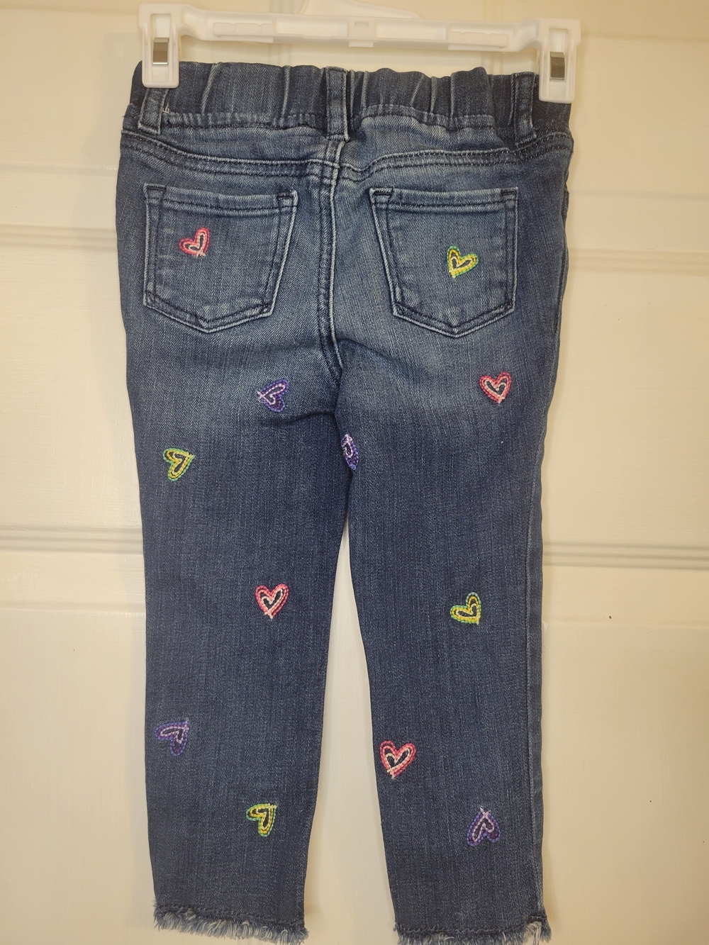 GAP Girls Dark Wash Denim Jeans with Colorful Heart Embroidery - Picture 8 of 9